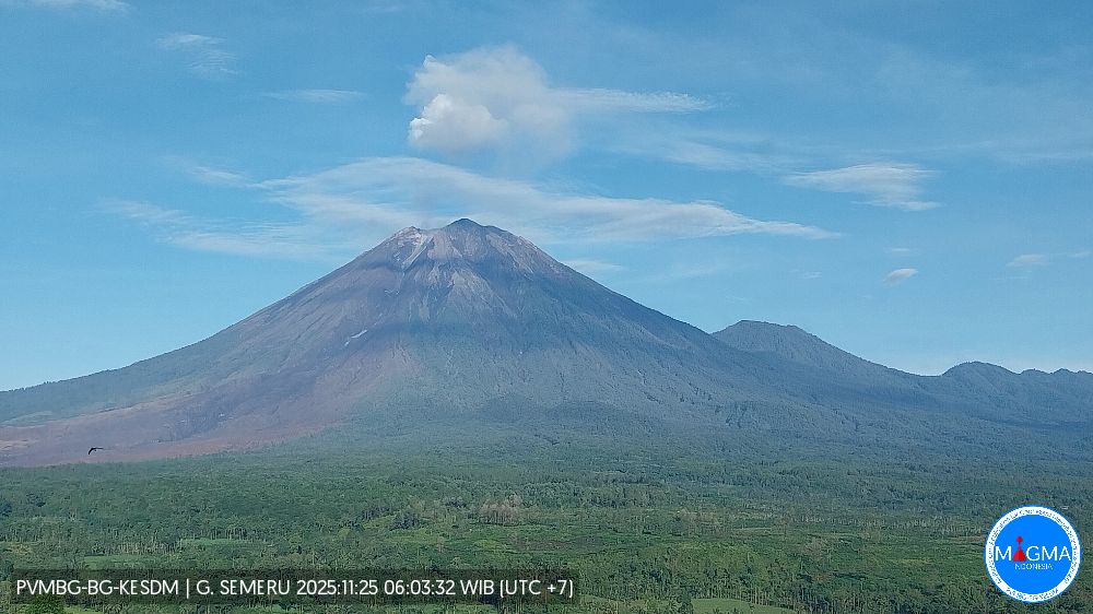 Masih berstatus awas, Gunung Semeru semburkan letusan 1 km. (Foto/Magma Indonesia)
