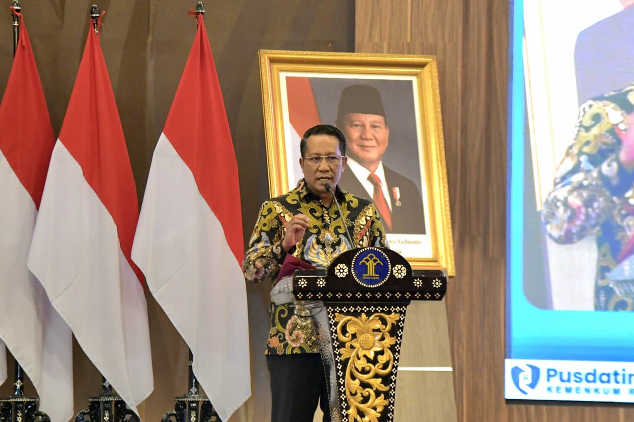 Menkum Supratman Andi Agtas saat memberikan pidato. (Foto/Dok Kemenkum)