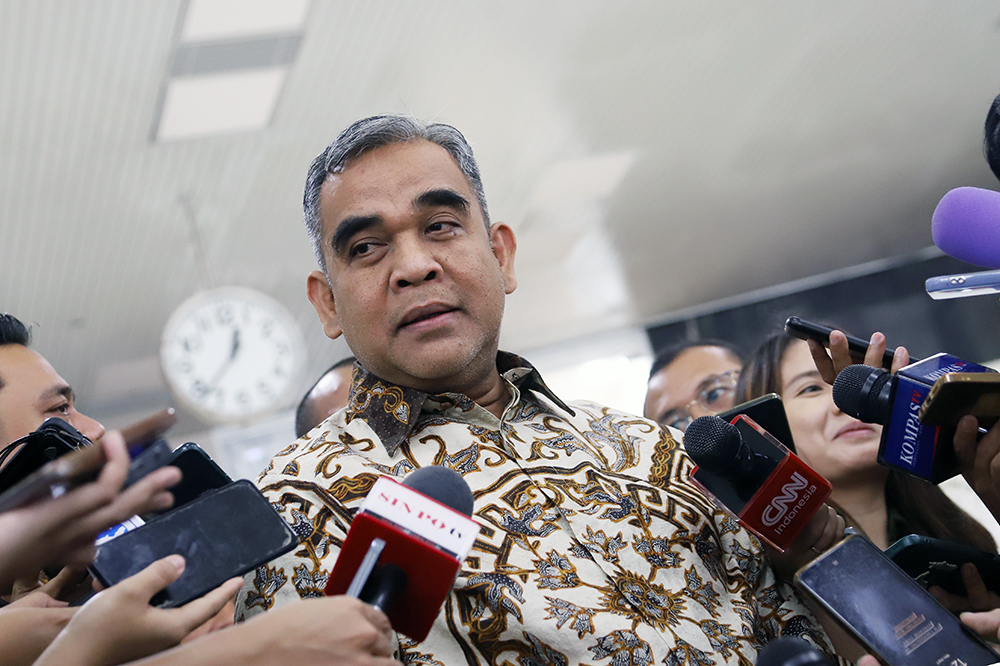 Ketua Dewan Kehormatan Partai Gerindra Ahmad Muzani saat diwawancarai. (BeritaNasional/Elvis Sendouw)