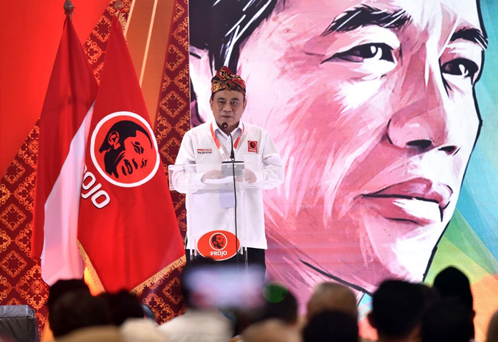 Budi Arie Setiadi, kembali dipercaya memimpin DPP Relawan PROJO untuk periode 2025–2030. (BeritaNasional/Elvis Sendouw)