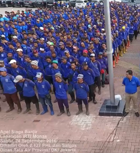 Pasukan Biru Pemprov DKI Jakarta apel siaga. (BeritaNasional/tangkapan layar)