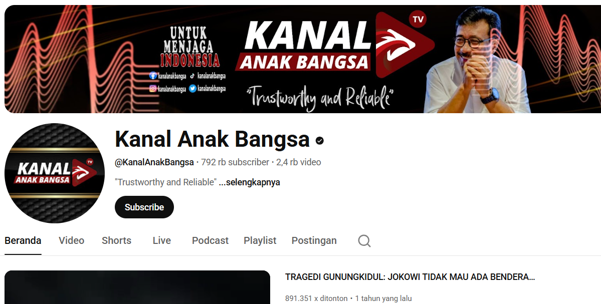 Rudi S Kamri didakwa denda Rp200 juta dan 1 tahun penjara atas kasus pencemaran nama Fredie Tan di Podcast Kanal Anak Bangsa. (Foto/YouTube Kanal Anak Bangsa)