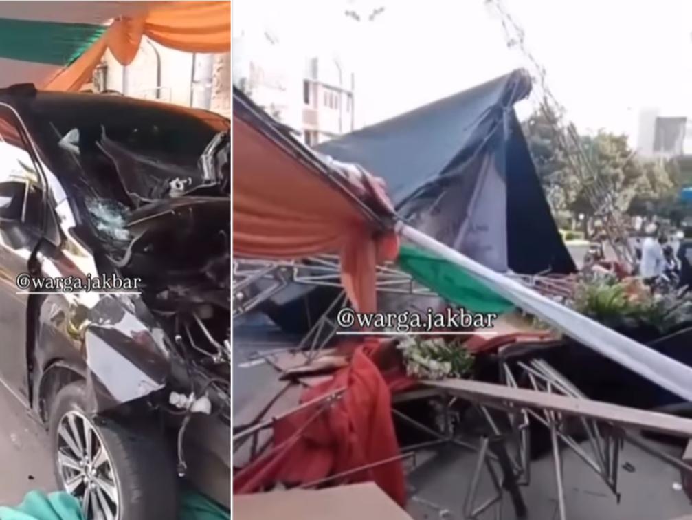 Tenda acara Maulid di Kembangan diseruduk mobil, pengemudi diduga mabuk. (Foto/Instagram Warga Jakbar)
