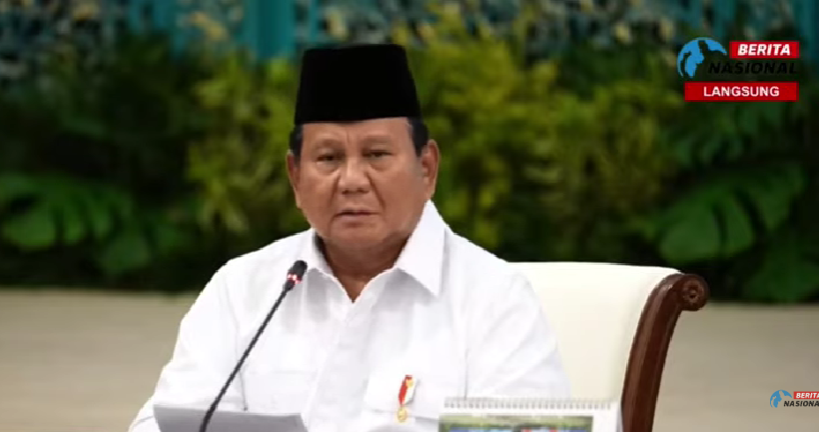 Prabowo Subianto dalam Arahan Presiden Prabowo pada Sidang Kabinet Paripurna di Istana Negara. (Foto/tangkapan layar)