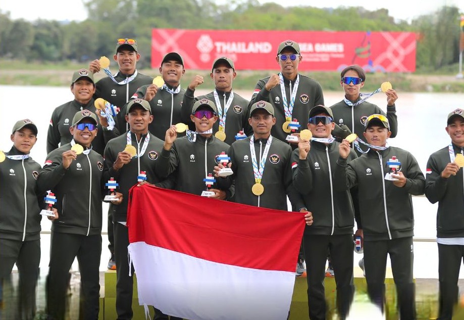 Timnas Indonesia bawa pulang emas di cabor perahu naga SEA Games 2025 di Thailand, Kamis (18/12/2025). (BeritaNasional/SEA Games 2025)