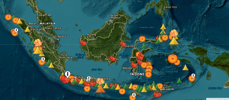 Badan Geologi: 127 gunung berstatus aktif, 3 gunung level siaga-Peta sebaran gunung api Indonesia. (BeritaNasional/Magma Indonesia)