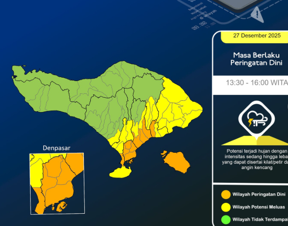 BMKG rilis peringatan dini angin kencang hingga cuaca ekstrem di Bali pada 27-29 Desember. (BeritaNasional/Instagram BMKG Bali)