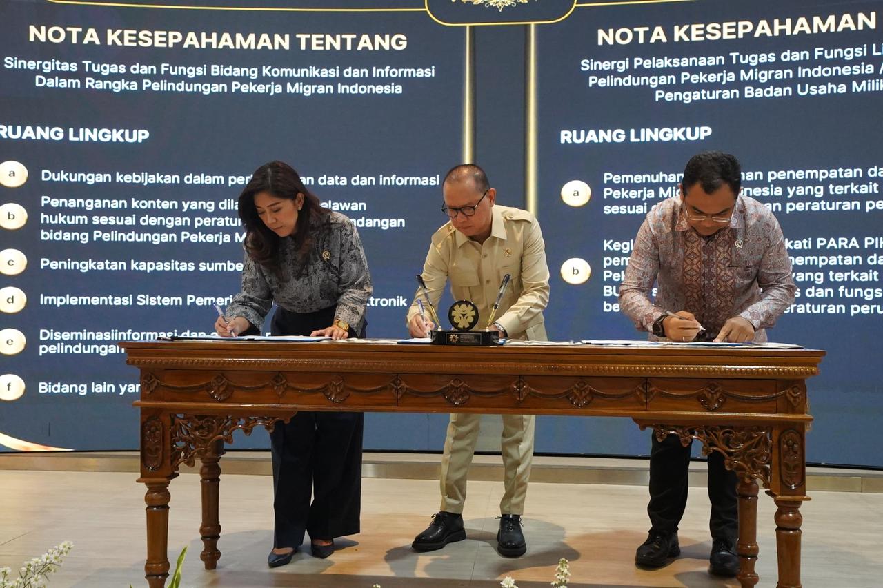 KemenP2MI menggelar penandatanganan 13 Nota Kesepahaman (MoU) dan 5 Perjanjian Kerja Sama (PKS) dengan 14 mitra strategis. (BeritaNasional/Elvis/HO KP2MI)