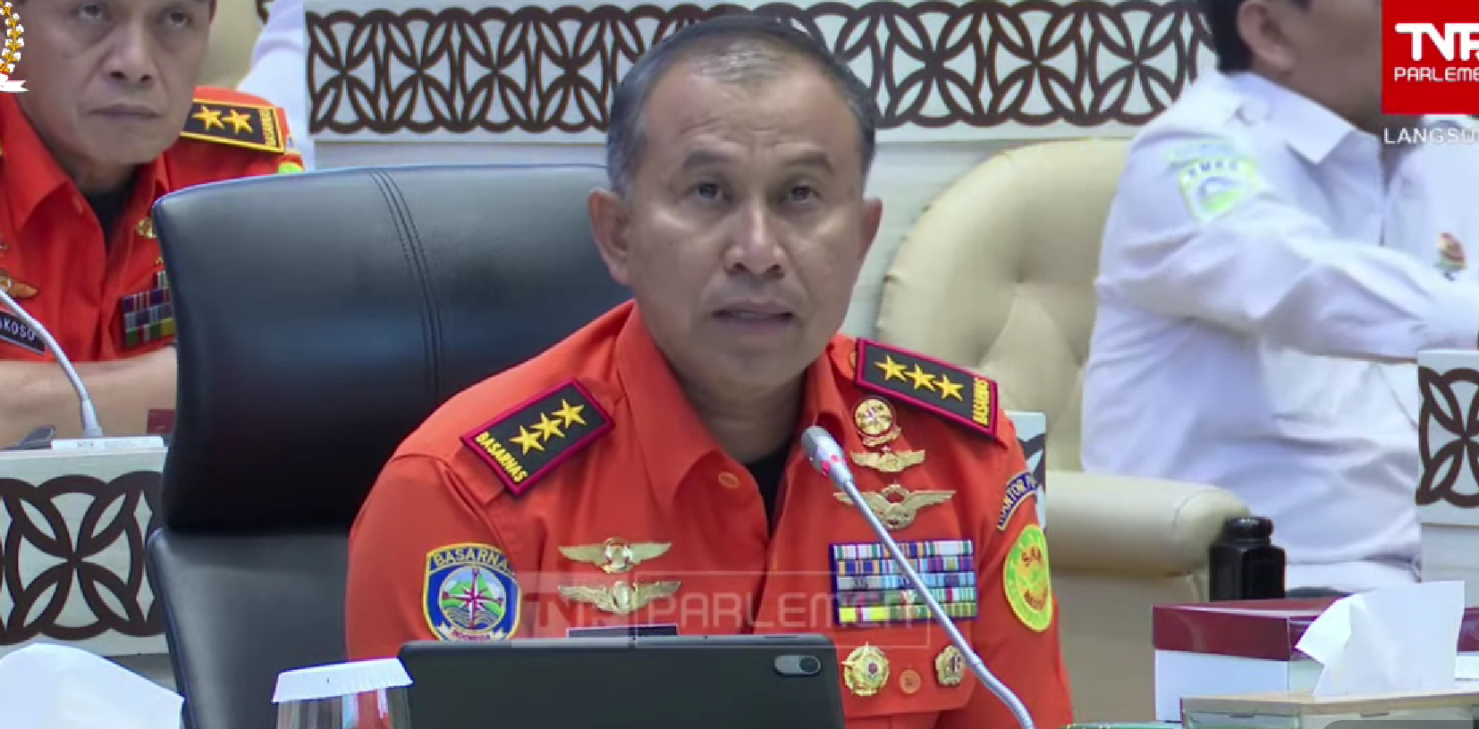 Kepala Basarnas Marsekal Madya TNI Mohammad Syafii saat rapat dengan Komisi V DPR. (Foto/YouTube TV Parlemen)