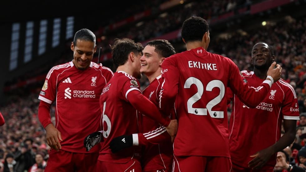 Para penggawa Liverpool berselebrasi. (Foto/liverpoolfc.com)
