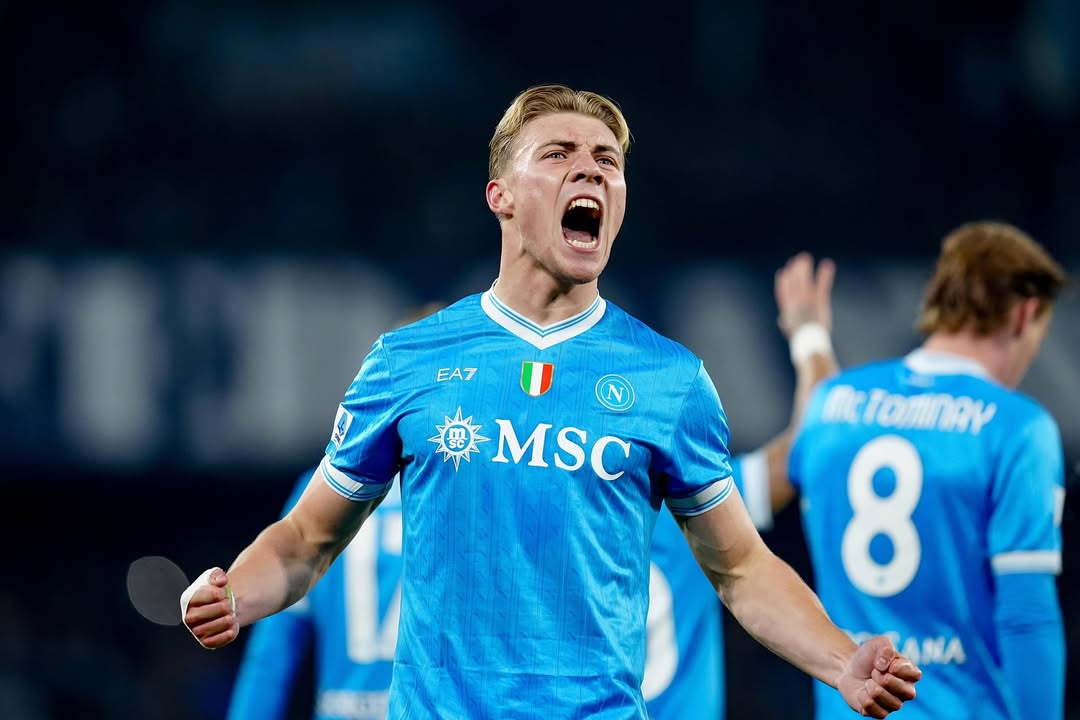 Penggawa Napoli Rasmus Hojlund berselebrasi. (Foto/Instagram Napoli)