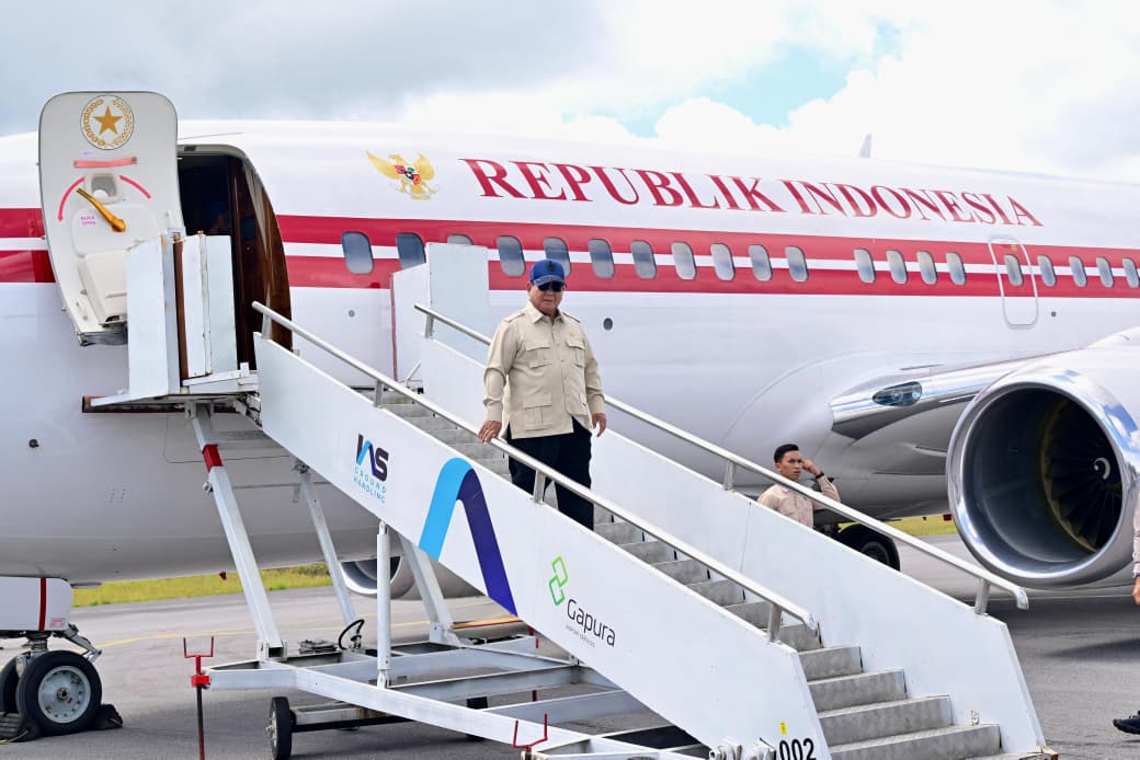 Presiden Prabowo Subianto tiba di Sumut, menuju Tapanuli Selatan pada Rabu (31/12/2025). (BeritaNasional/BPMI Setpres)