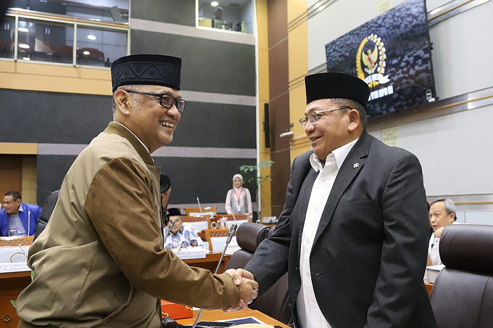 Rapat Kerja Komisi VIII bersama kementerian haji bahas penyelenggaraan haji 2026. (BeritaNasional/Elvis Sendouw)