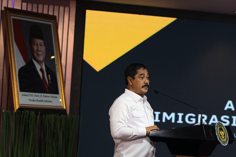 Menteri Imigrasi dan Pemasyarakatan (ImiPas) Agus Andrianto memaparkan capaian Kinerja dalam refleksi akhir tahun 2025. (BeritaNasional/Elvis Sendouw)