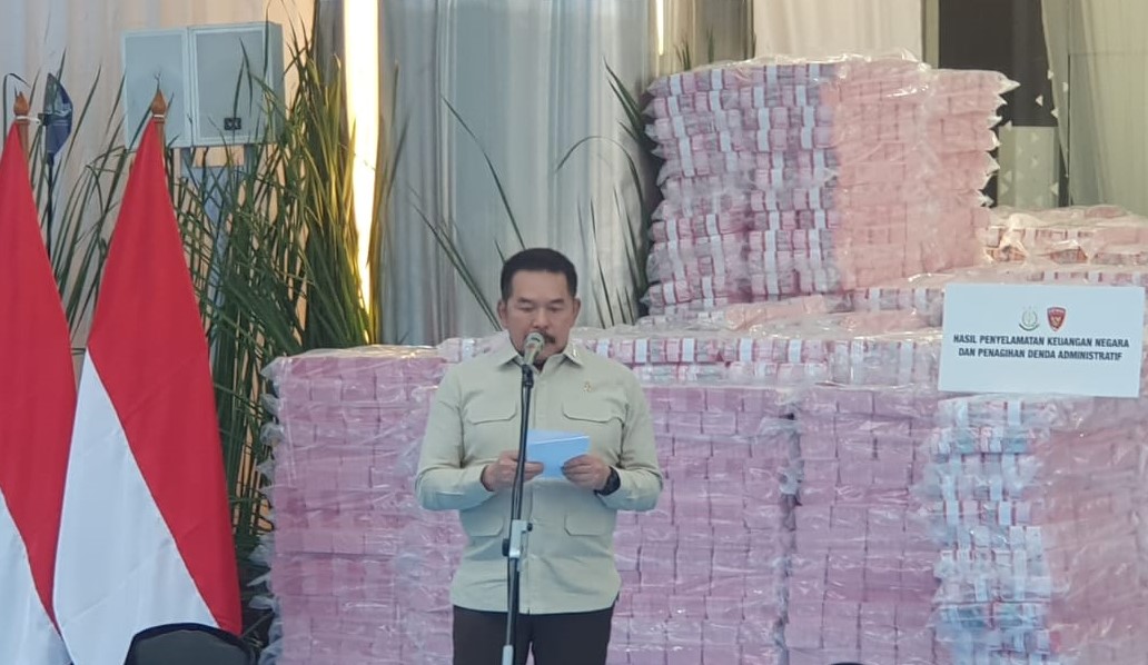 Jaksa Agung Sanitiar Burhanuddin saat berpidato. (BeritaNasional/Bachtiarudin Alam)