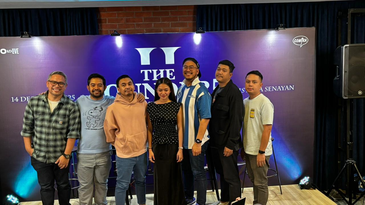 Grup komika The Founder5 saat konferensi pers di Markas COMIKA, Jalan Wijaya I, Jakarta Selatan. (BeritaNasional/Satria Ismoyojati)