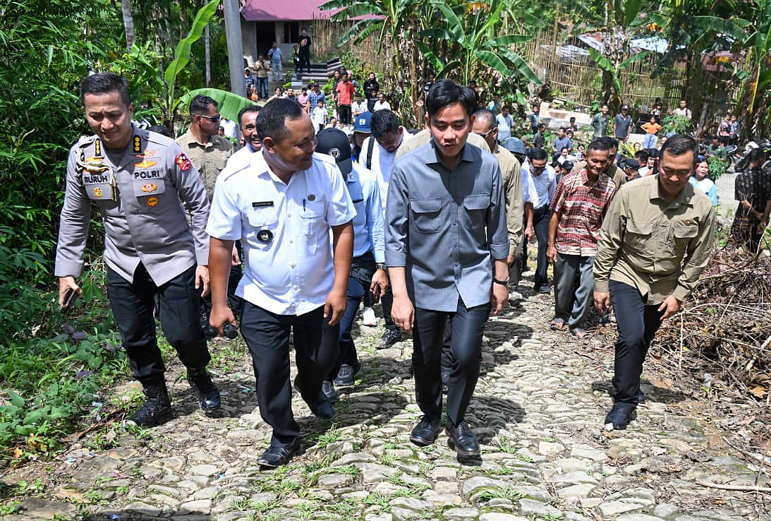 Wapres Gibran Rakabuming meninjau Sungai Gomo di Kecamatan Boronadu, Kabupaten Nias Selatan, Sumatra Utara. (BeritaNasional/Elvis/HO Setwapres)