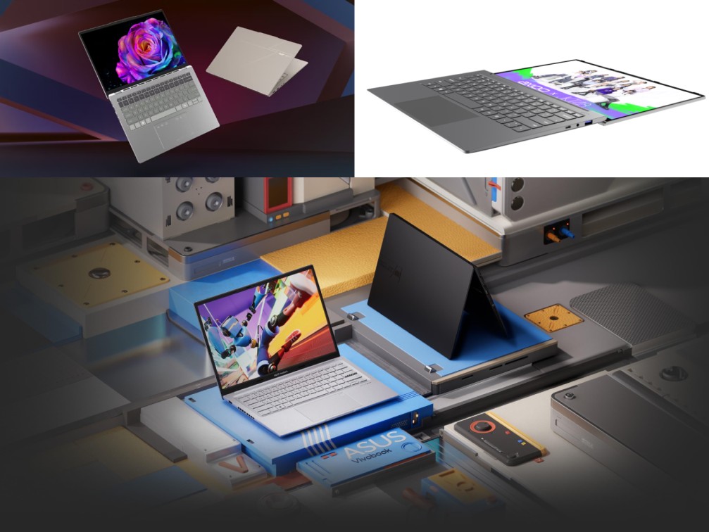 Laptop OLED dari berbagai merek. (BeritaNasional/Kolase/Asus, Axioo dan Acer)