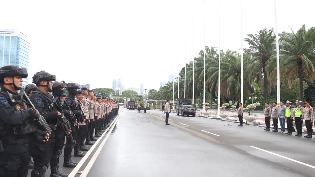 Petugas gabungan melakukan apel pengamanan demo pada Kamis (15/1/2026). (Foto/Istimewa)