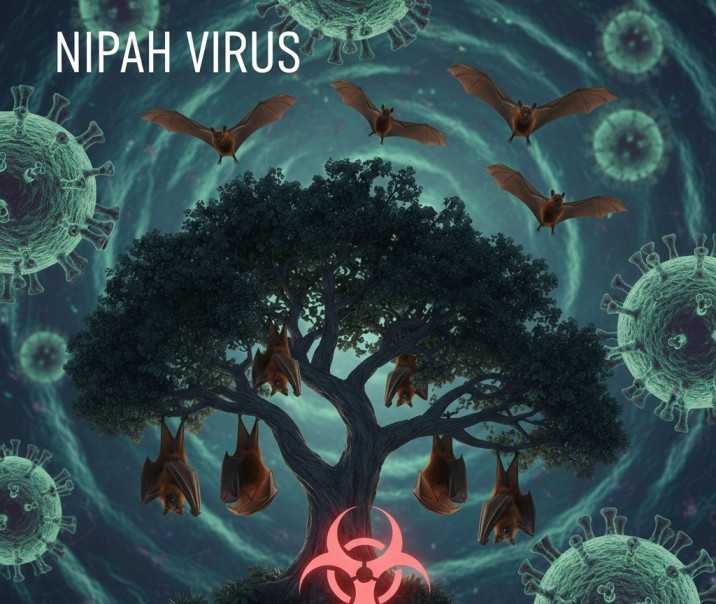 Ilustrasi virus Nipah. (BeritaNasional/Gemini AI-Kiswondari)