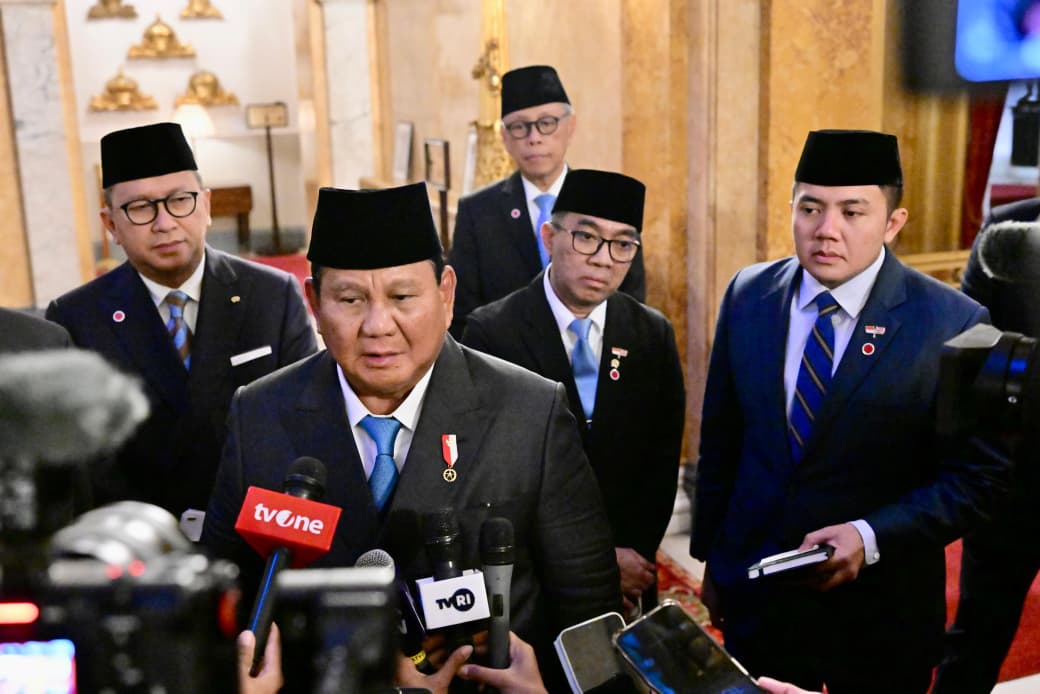 Presiden Republik Indonesia, Prabowo Subianto saat memberikan keterangan pers. (Foto/BPMI Setpres)