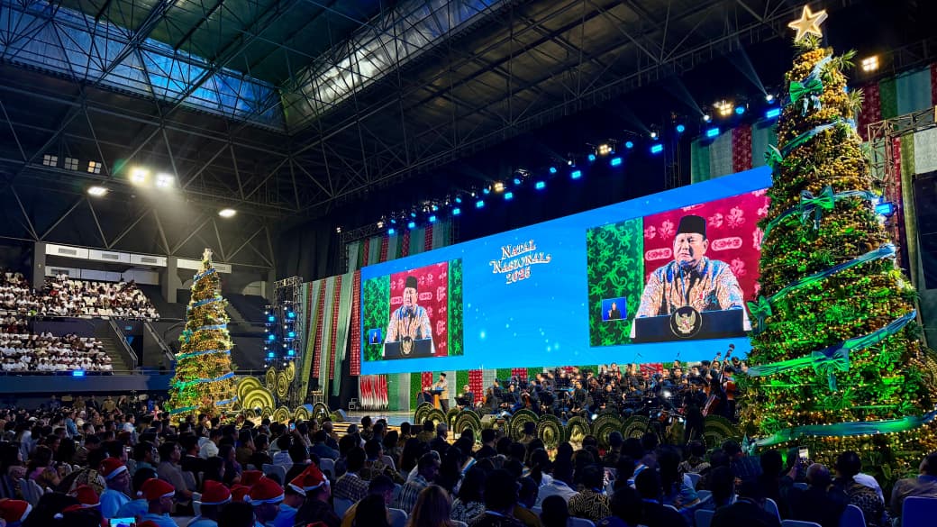 Presiden Prabowo menghadiri acara Perayaan Natal Nasional 2025 di Tennis Indoor Senayan, Senin (5/1/2026). (BeritaNasional/BPMI Setpres)