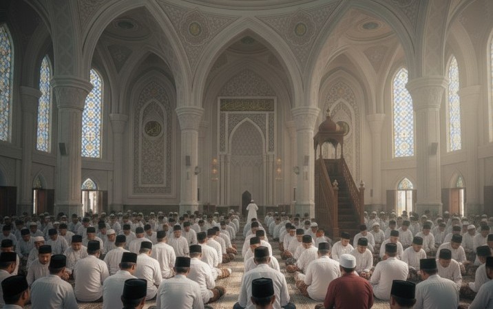 Ilustrasi khutbah Jumat. (BeritaNasional/Gemini AI-Kiswondari)),