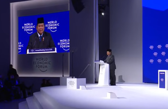 Presiden Prabowo Subianto berpidato di WEF, Davos, Swiss. (BeritaNasional/YouTube Setpres)