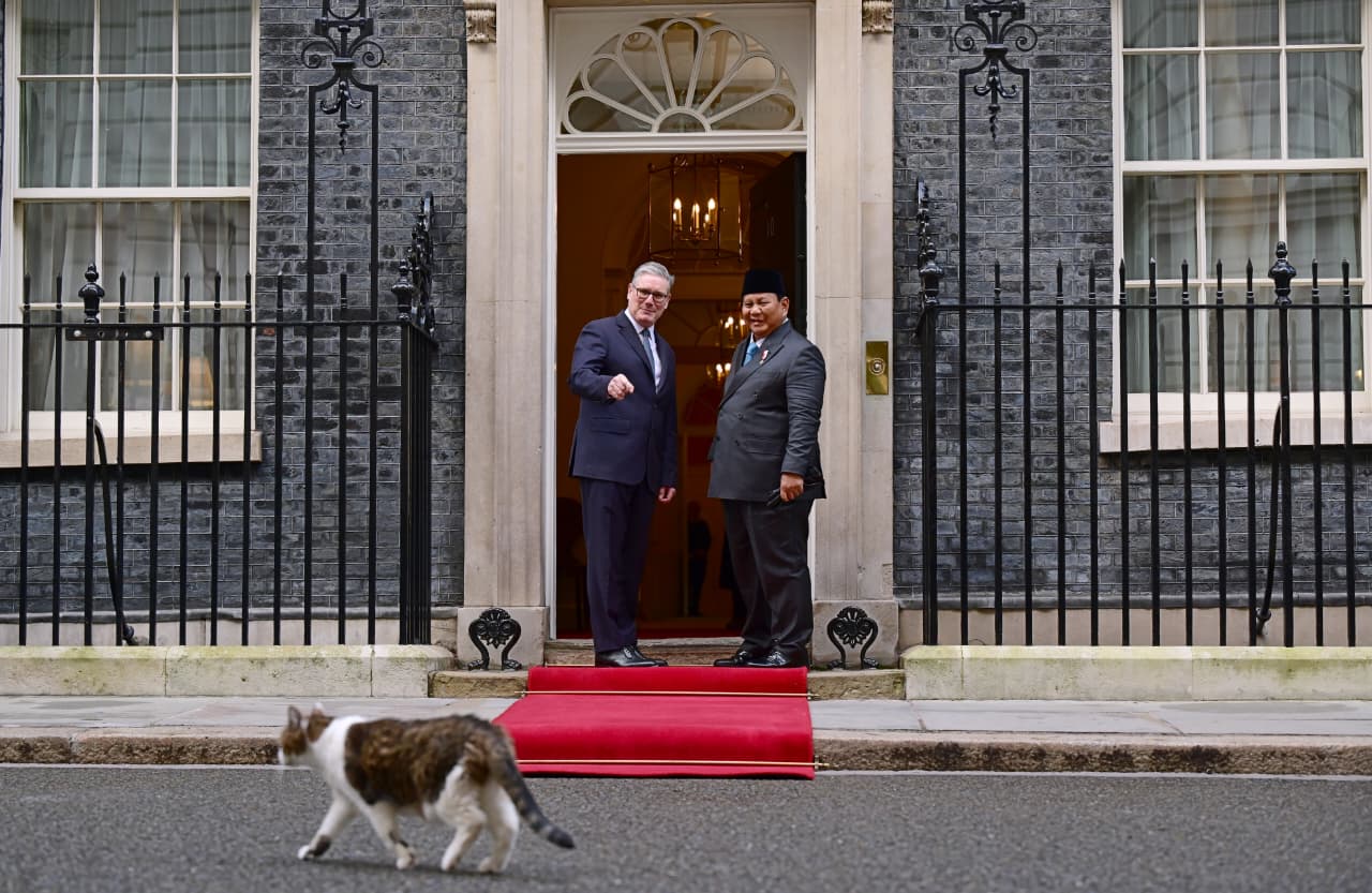 Kembali ke Downing Street, Presiden Prabowo “Disambut” Larry the Cat. (Foto/BPMI Setpres)