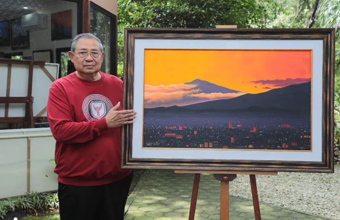SBY memarkan karya lukisannya yang berjudul "Senja Indah di Kota Bandung" pada 22 Oktober 2022 lalu. (BeritaNasional/Instagram Ani Yudhoyono)