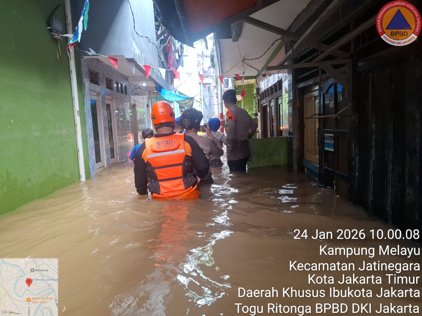 Banjir di Kampung Melayu Jatinegara Jakarta Timur. (BeritaNasional/BPBD DKI Jakarta)