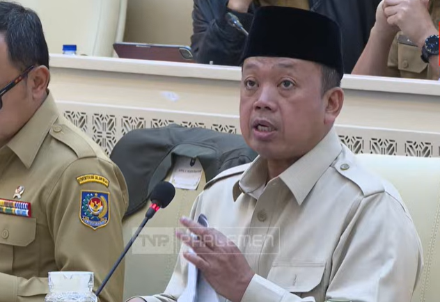 Menteri ATR/Kepala BPN Nusron Wahid dalam Raker Komisi II DPR. (BeritaNasional/YouTube DPR)