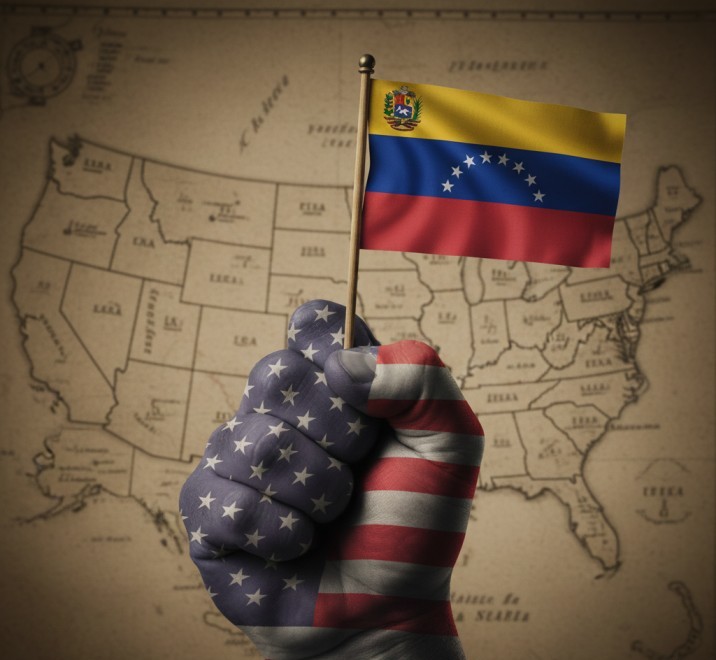 Ilustrasi invasi AS terhadap Venezuela. (BeritaNasional/Gemini AI-Kiswondari)