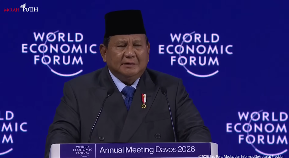 Prabowo saat berpidato dalam forum World Economic Forum (WEF) di Davos. (Foto/YouTube Sekretariat Presiden)
