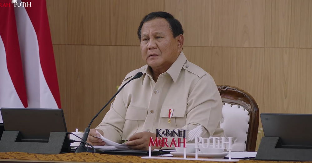 Presiden  Prabowo dalam memberikan taklimat awal tahun di Hambalang. (Foto/YouTube Sekretariat Presiden)