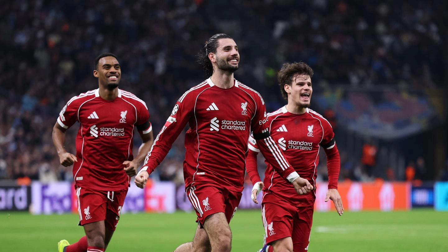 Para pemain Liverpool berselebrasi saat laga kontra Marseille di Liga Champions. (Foto/liverpoolfc.com)