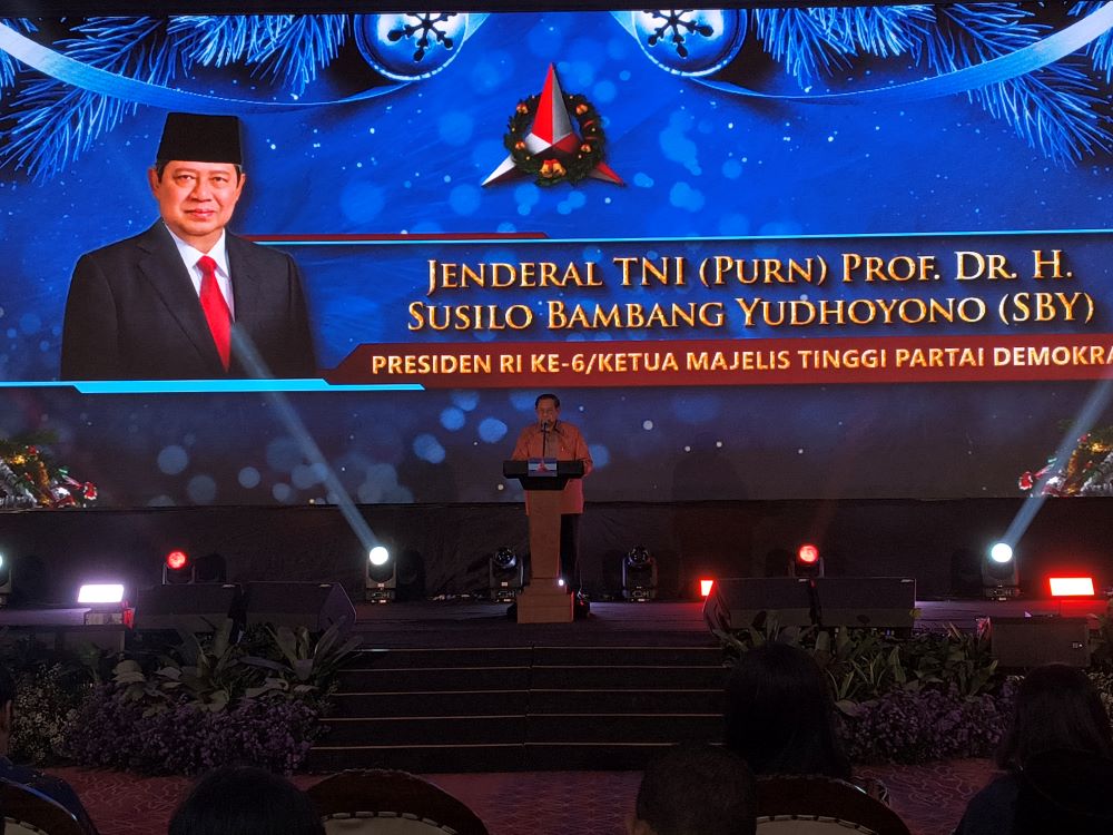 Ketua Majelis Tinggi Partai Demokrat Susilo Bambang Yudhoyono (SBY) saat Natal Nasional. (BeritaNasional/Ahda)