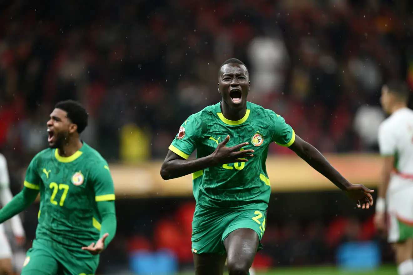 Para pemain Timnas Senegal berselebrasi merayakan gol ke gawang Maroko. (Foto/AFCON 2025)