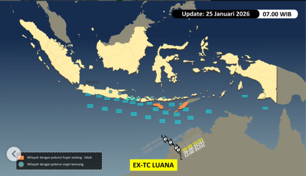 Ex-Siklon Tropis Luana yang mulai melemah. (BeritaNasional/Info BMKG)