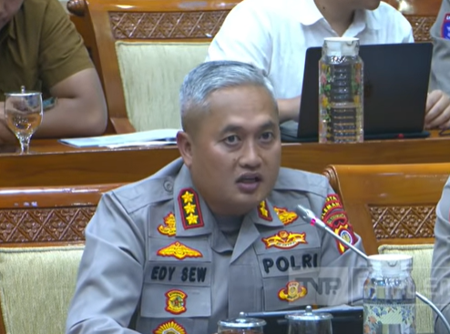 Kapolres Sleman Kombes Pol Edy Setyanto dalam RDP Komisi III DPR, Rabu (28/1/2026). (BeritaNasional/YouTube TVR Parlemen)