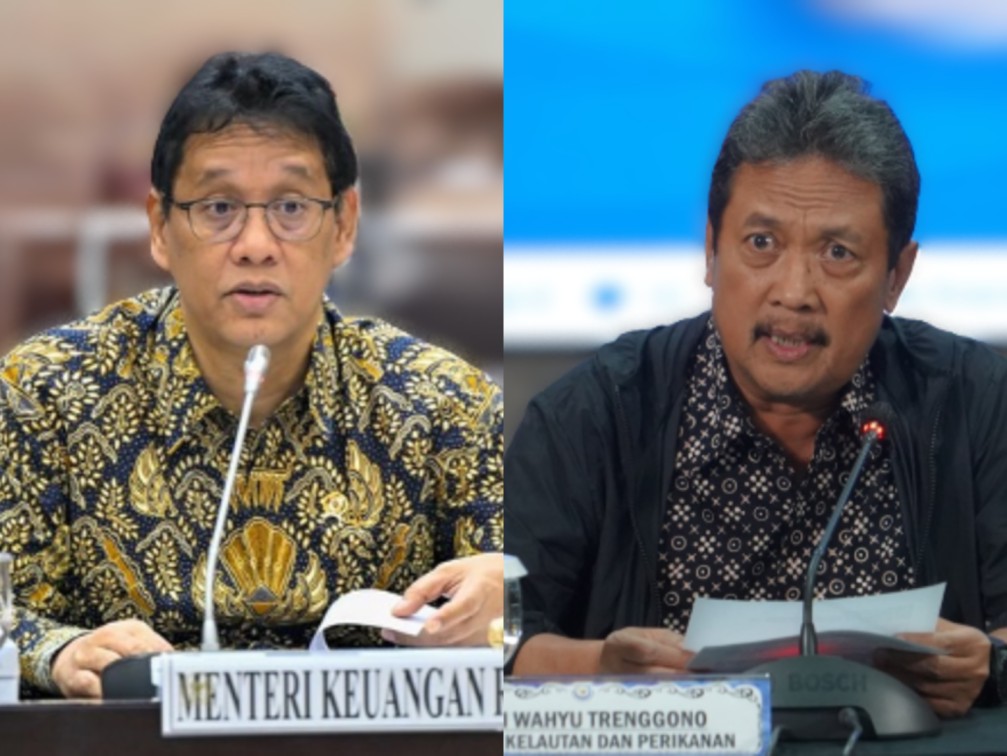 Menkeu Purbaya Yudhi Sadewa (kiri) dan Menteri KKP Sakti Wahyu Trenggono (kanan). (BeritaNasional/Instagram Menkeu RI dan SWTrenggono/Kolase)