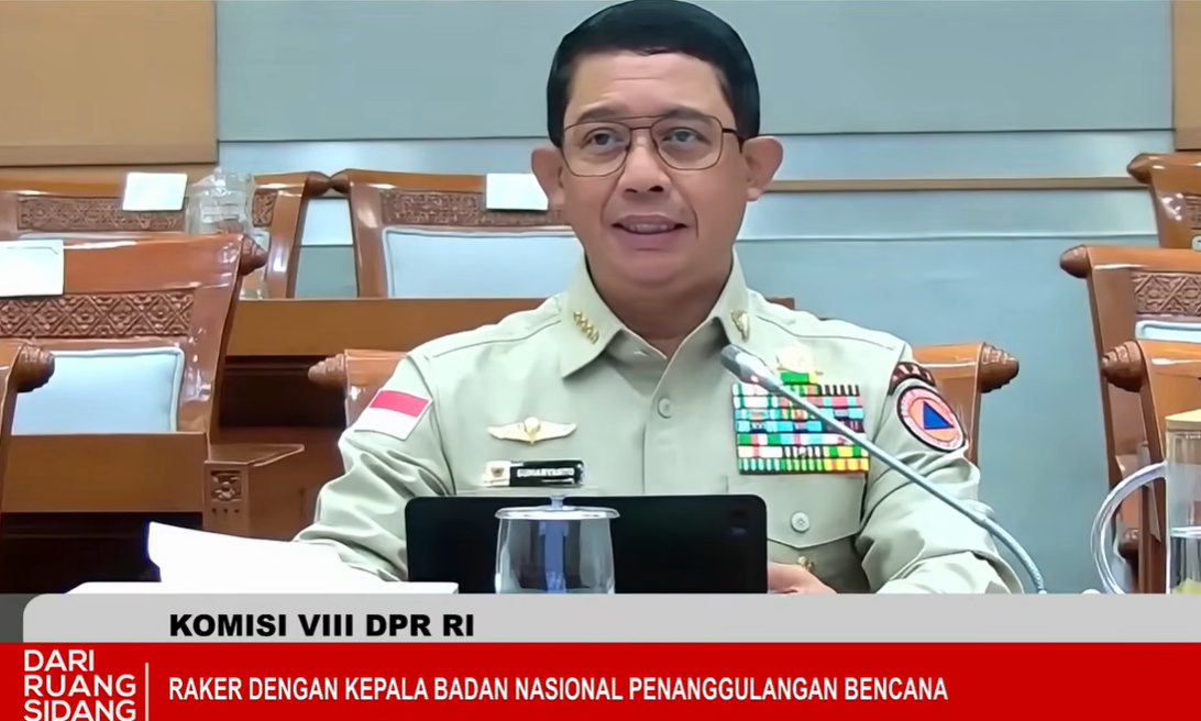 Kepala BNPB Letjen TNI Suharyanto saat rapat kerja dengan Komisi VIII DPR di Jakarta. (BeritaNasional/tangkapan layar)