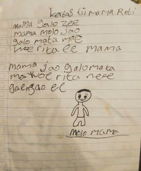 Surat YRB, anak SD yang ditemukan gantung diri di pohon cengkeh, Ngada, NTT. (BeritaNasional/X Miss Tweet)