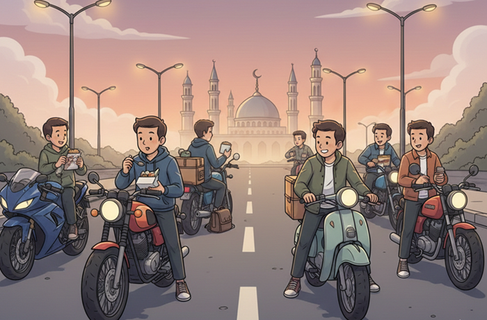 Ilustrasi sahur on the road. (Foto/AI).