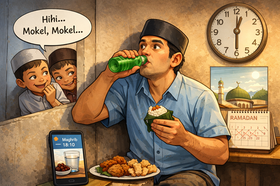 Ilustrasi Mokel saat ramadan. (Foto/AI)