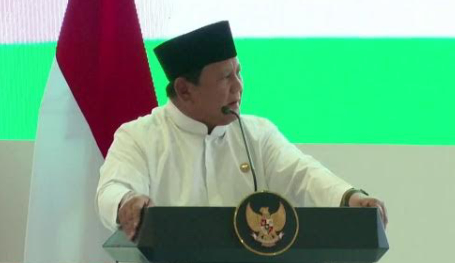 Presiden Prabowo Subianto saat berpidato. (Foto/YouTube Setpres)