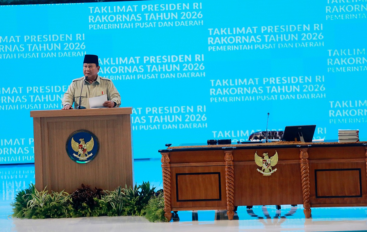 Presiden Prabowo Subianto saat Rakornas 2026. (BeritaNasional/Oke Atmaja)