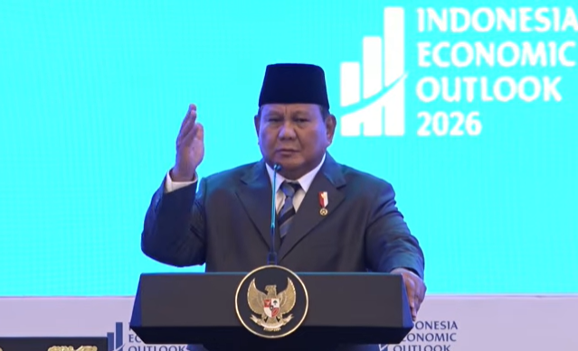 Presiden Prabowo dalam Indonesia Economic Outlook 2026 di Wisma Danantara, Jakarta, Jumat (13/2/2026). (BeritaNasional/YT BPMI Setpres)