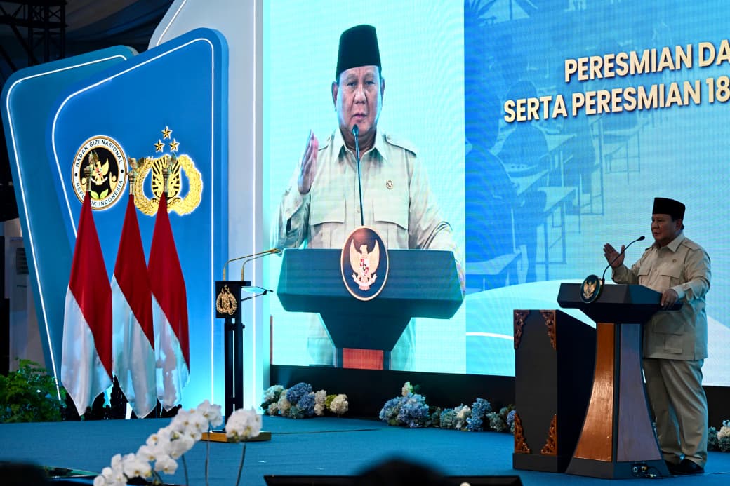 Presiden Prabowo Subianto saat peresmian 1.179 SPPG dan 18 gudang ketahanan pangan Polri. (Foto/Setpres BPMI).