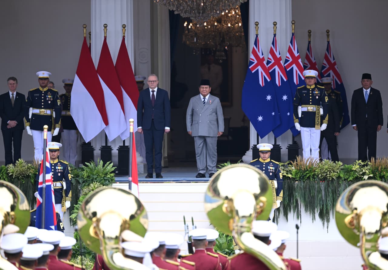 Presiden RI Prabowo Subianto dan PM Australia Anthony Albanese di Istana Merdeka, Jakarta, Jumat (6/2/2026). (BeritaNasional/BPMI Setpres)